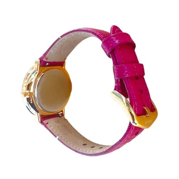 FOSSIL Prismatic Galaxy Three Hand Fuchsia Leather Band Raised Crystal Analog Wa - Picture 2 of 10